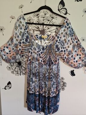 princess vera wang Blue Multi-Print Boho Tunic
